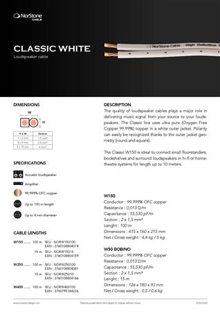 CABLE PARLANTE CLASSIC150 BLANCO NORTSONE